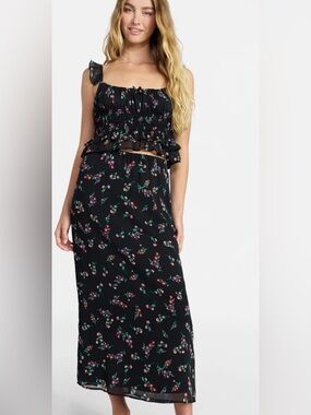 Black Floral Maxi Skirt - Women's Flowing Garden Print